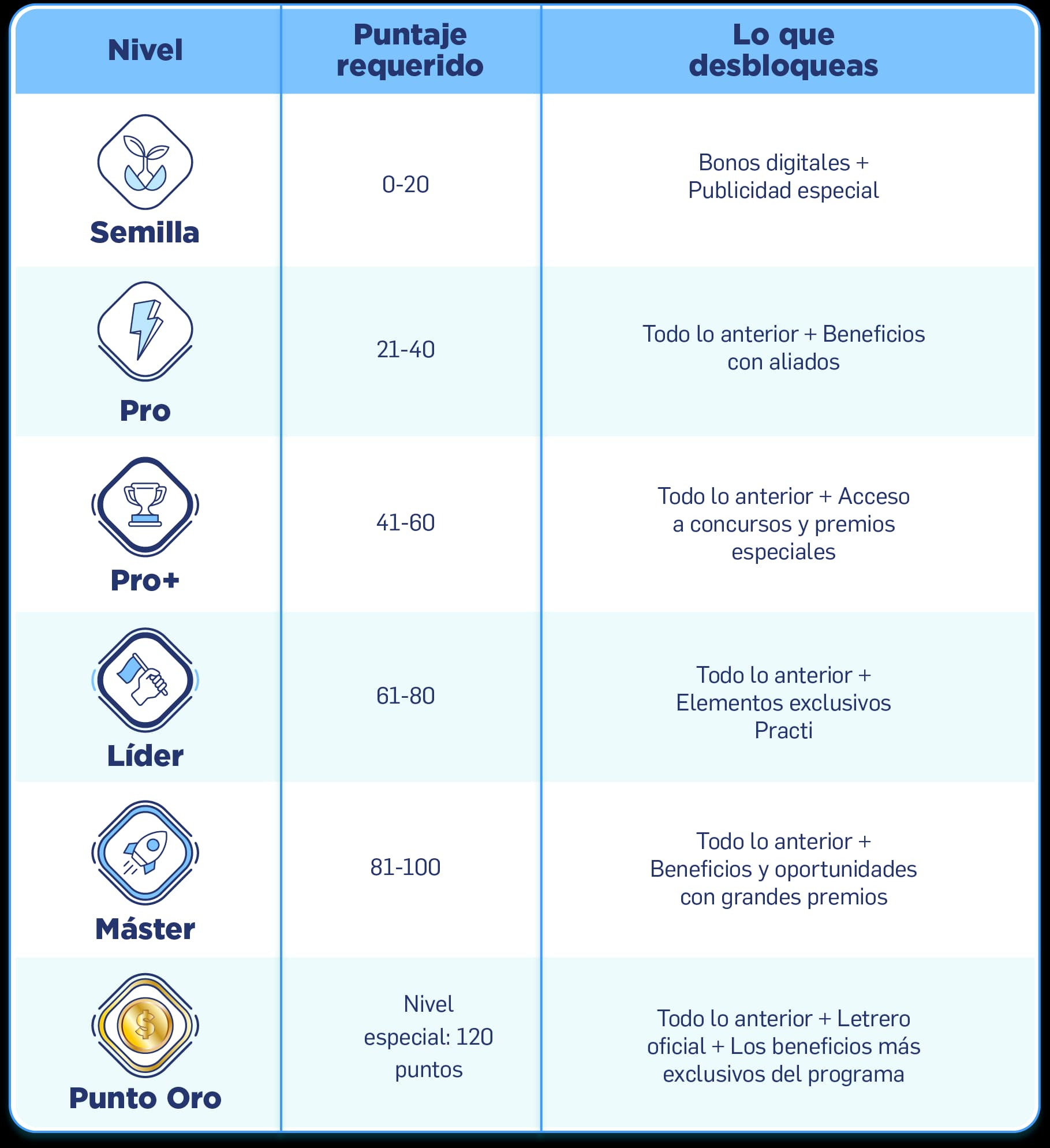 Niveles de PractiEvolution